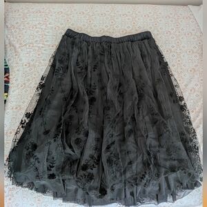 NWOT Draper James Black Velvet Burnout Black Lace Skirt